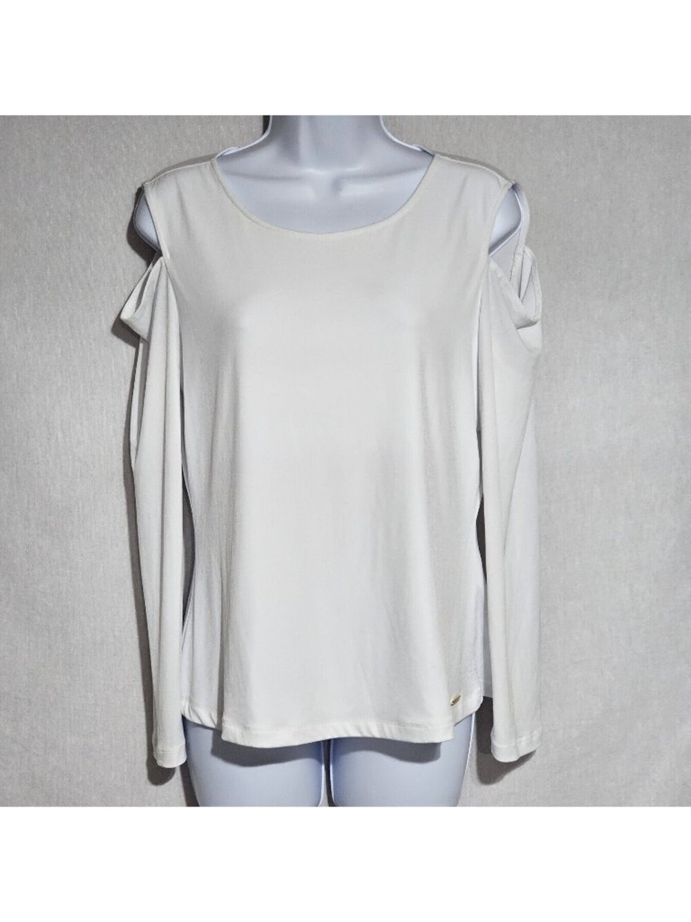 (A1352) CALVIN KLEIN WHITE OPEN COLD SHOULDER LONG SLEEVE BLOUSE NO STAINS  Size